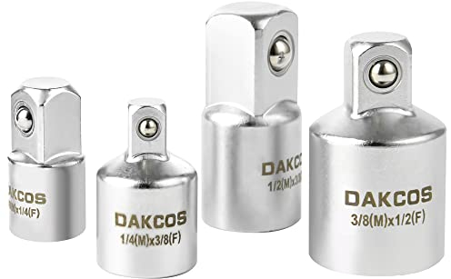 DAKCOS Adapter-Satz Adapter-Set Stecknuss-Adapter | 4-tlg. | 1/4 auf 3/8, 3/8 auf 1/4, 3/8 auf 1/2, 1/2 auf 3/8, mattierte Chromoberfläche | CR-V