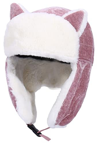 BESPORTBLE Fliegermütze Winter Kinder Trappermütze mit Ohrenklappen Gefüttert Wintermütze Warm Winddicht Winterhut Katzenohren Niedlich Mütze Pilotenmütze Russisch Hut für Mädchen Ski Outdoor