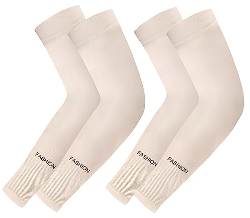 skytowards 2 Paar Armsleeve Ärmlinge UV Ärmel Armwärmer Ärmelarten Kühlung Sonnenschutz Armband Armstulpen Hautfarbe Armschutz Volleyball Armschoner UPF 50+ Warmsleeve Arm Covers für Radsport