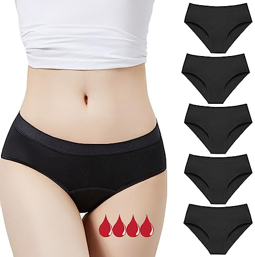 Anntry Damen Perioden Unterwäsche - Waschbar - Baumwolle -Menstruation Unterhosen Postpartum Slips - Mädchen- Menstruationsunterwäsche Starke Blutung - Periodenslips - Absorbierend XS / 3XL (5er Pack)
