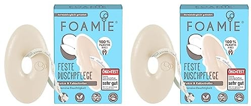 Foamie Festes Duschgel mit Kokos & Kakaobutter Öko-Test Sehr Gut, Duschpflege Intensive Feuchtigkeit mit Massage-Effekt, Feste Dusche 100% Vegan, Plastikfrei, 80g (Packung mit 2)