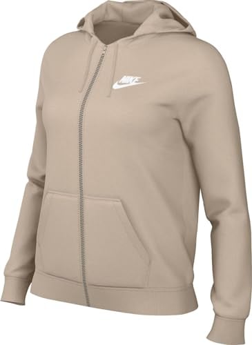 Nike W NSW Club FLC FZ Std Felpa con Cappuccio con Cerniera Completa LS Top, Sanddrift/Bianco, XS Donna