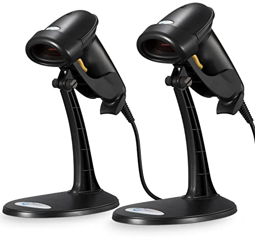 Esky Barcode Scanner with Stand, 2 Pack Wired Handheld 1D Bar Code Scanner