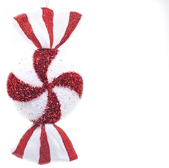 Festive Productions 28cm Polyfoam Red and White Glitter Candy Stripe Sweet Hanging Christmas Decoration Xmas Tree Festive Décor