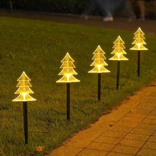 jackfru 10 Stück LED Garten Leuchtstäbe mit Batterie und Timer, IP65 Weihnachtsbeleuchtung, Weihnachtsbeleuchtung Gartenleuchte, für Deko Außen Gartenstecker Balkon Weihnachts (Weihnachtsbaum)