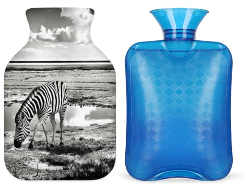 Zebra Wärmflasche mit weichem Bezug, 1L Wärmbeutel für heiße und kalte Kompresse, Handfüße und Bettwärmer, Menstruationskrämpfe, Nacken- und Schulterschmerzlinderung