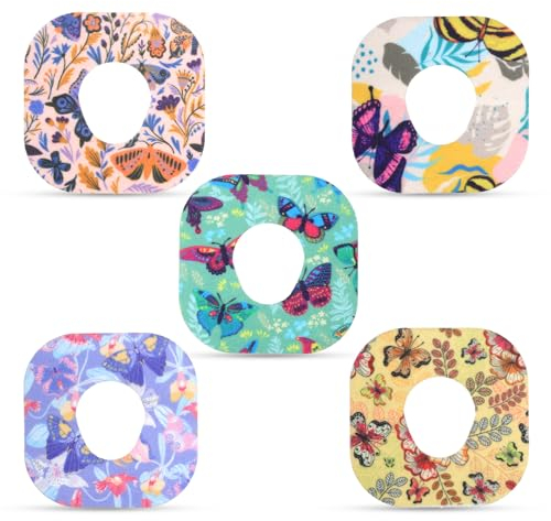 25 Stück Klebepflaster für Dexcom G7, Wasserdicht Sensor Pflaster Blutzuckermessgerät-Patch Schmetterlingsdruck Sensoraufkleber Zubehör Kompatibel mit Dexcom G7 (5 Stile)