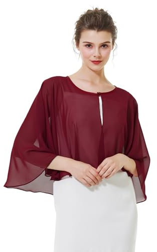 BEAUTELICATE Cape Boléro en Mousseline de Soie De Femme Châle Étole Elégant Transparent Pour Mariage Soirée Cérémonie Femme Mariée Demoiselles d'honneur, Style Court - Burgundy