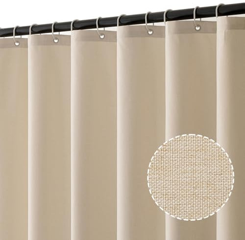 MIULEE Rideau de Douche en Lin texturé 120x180 cm Beige Clair, Hôtel de Luxe Lourd Rideau de Douche imperméable, Anti-moisissure Tissu Lavable Rideau de Bain pour Salle de Bain avec 8 Anneaux