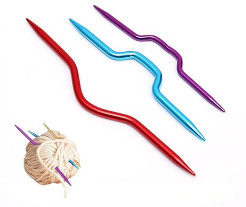Vusmer Aluminium Knitting Hooks, Crooked, 3Pcs, Blue + Red + Purple