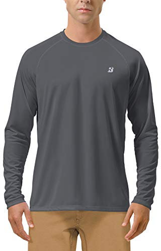Roadbox Men's UPF 50+ UV Sun Protection Shirts, Long Seleeve Swim Rash Guard Quick Dry, SPF Breathable Gym T-Shirt for Running Hiking Fishing Dark Gray