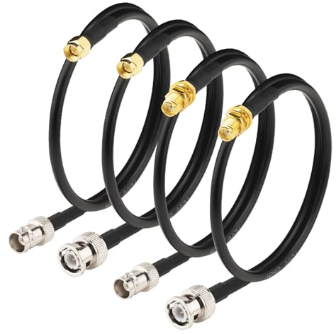 Boobrie Verbesserte 4PCS SMA zu BNC Kabel 50CM Kit 50ohms SMA Stecker Buchse zu BNC Stecker Buchse Kabel 0-6GHz Low Loss CB Verlängerung CB Radio Antenne LMR200 Äquivalent, besser als RG58