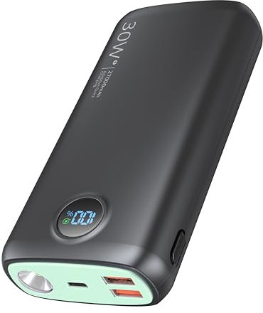 debopo Batterie Externe, 27000mAh 30W PD3.0 QC4.0 4.5A Charge Rapide, USB C Entrée et Sortie Chargeur Externe avec 3W Brillante Lampe de Poche, LED Affichage pour Smartphone, Tablettes et Autres