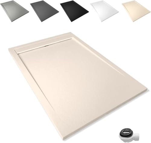 Plato de Ducha Antideslizante 80x120cm - Plato Ducha Resina Resistente a Agentes Químicos - Plato Ducha Antibacteriano - Incluye Rejilla Desagüe Ducha y Válvula Sifón Plato Ducha - Beige