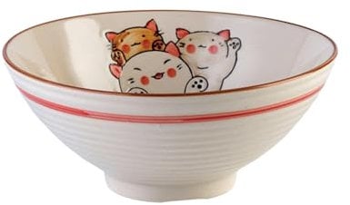 Japanese-style home creative delicate round fresh and cute high-temperature resistant instant noodle bowl-8 inch lucky cat