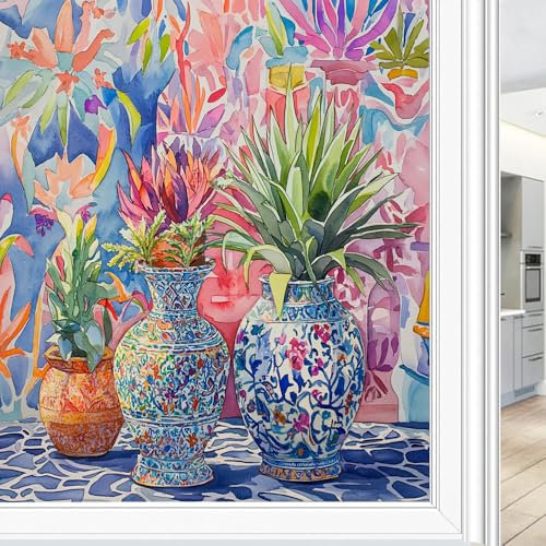 Film d'intimité dépoli vintage pour fenêtre - Peinture abstraite - Revêtement en verre - Autocollant statique pour fenêtre - 90 x 160 cm