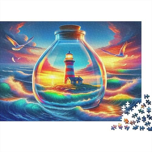 1000 Teile Fantasie Leuchtturm Ozean Flasche Puzzle für Erwachsene Dickes Papier Geduldsspiel Wanddeko Geschenk 52x38cm/1000pcs