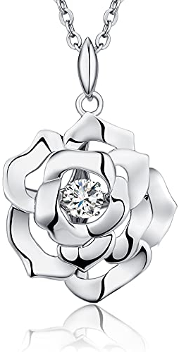 jiamiaoi Rose Kette Silber 925 Damen Frauen Anhänger Rose Blume Kette mit Rosenanhänger Halskette Damen Silberkette mit Anhänger