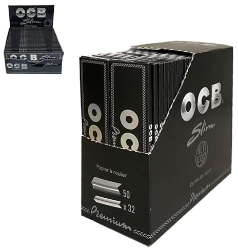 OCB 16972 Premium Slim-50 Heftchen a 32 Blatt-Langes schwarzes Zigarettenpapier, Papier, 12 x 12 x 6 cm