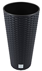 Blumentopf Pflanztopf Vase rund Oberfläche Imitation Rattan inkl. Pflanzeinsatz anthrazit DRTUS 8 Liter