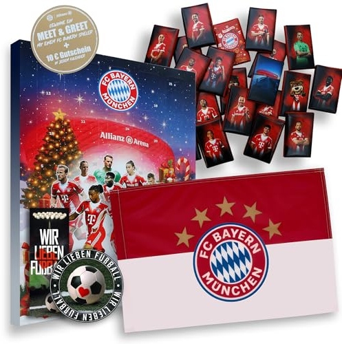 FC Bayern München Adventskalender mit Autogrammkarten und Poster - Plus Fahne FCB