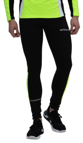 Airtracks Herren Thermo Funktions Laufhose Lang - Winter Running Tight - Warm - Atmungsaktiv - Reflektoren - schwarz - neon - L - Herren