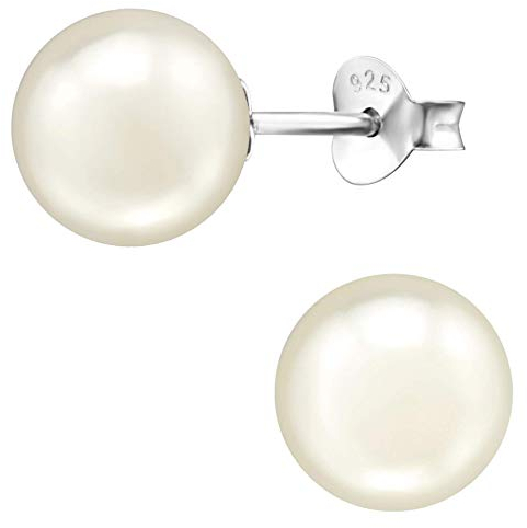 EYS JEWELRY Perlenohrringe Silber 925 für Damen - 8 mm creme - Perlen Ohrstecker Stecker