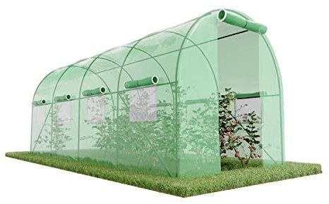 Générique Serre de Jardin Tunnel 9m² - bâche armée - avec fenêtres latérales et Porte zipée