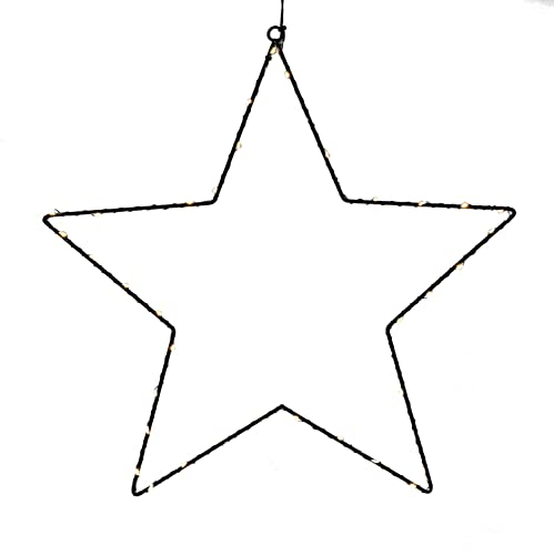 Spetebo Metall Stern Fensterbild zum Hängen 30 cm schwarz für Außen mit Timer - 30 LED – Weihnachtsstern Silhouette warm weiß beleuchtet batteriebetrieben - Weihnachten Advent Wandbild Deko Leuchte