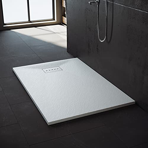 SONNI Duschwanne Schieferoptik und Rutschfeste Struktur 160x80 cm Superflache Duschwanne Alle Größen verfügbar Inklusive Siphon SMC
