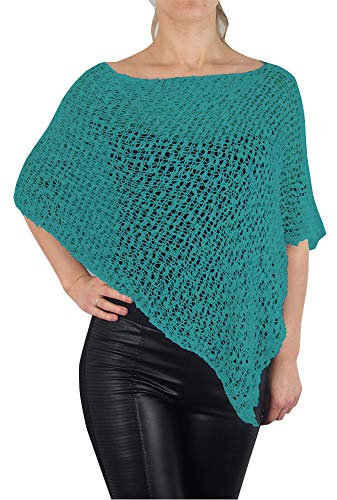 Mimosa Damen Schlichtes Stretch-Fischnetz häkeln Fledermaus Kleiner Poncho im Popcorn-Stil Stricken (One Size, Petrol)
