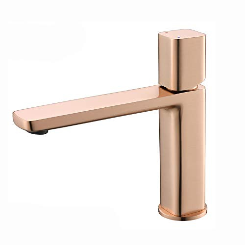 Mitigeur Lavabo Monocommande Robinet Salle de Bain, Robinet Lavabo en Laiton Robinetterie Vasque Monté sur Le Pont Robinet Vasque avec Eau Chaude et Froide,Rose Gold