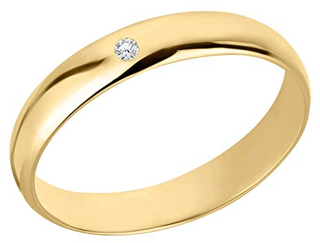 Ardeo Aurum Damenring Trauring aus 375 Gold mit 0,02 ct Diamant Brillant 4 mm Breite massiv Ehering Größe 58