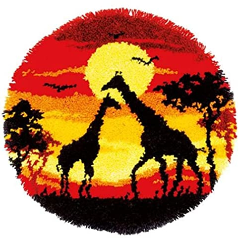 XUJINGJIE Knüpfteppich Zum Selber Knüpfen DIY Stickkissen Teppich Unfinished Häkelteppich Herstellung Kits, Giraffe, 50 by 40cm,A