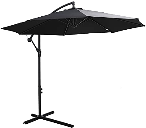 Outsunny Ampelschirm Ø300 cm neigbar Sonnenschirm mit UV-Schutz Kurbelschirm mit Ständer, Kurbelvorrichtung, Marktschirm Gartenschirm Sonnenschutz für Balkon Garten Terrasse Schwarz