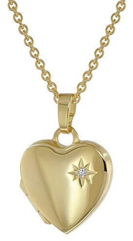 trendor Medaillon mit Diamant Gold 333/8kt mit vergoldeter Silberkette zauberhaftes Schmuckstück für Damen, zeitloser Halsschmuck für Frauen, 39794-40 40 cm