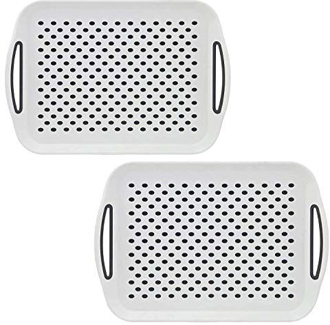 2 X Non-slip Top And Bottom Plastic Dinner/drinks Serving Tray | Rectangular Bpa Free, Shatterproof, And Dishwasher Safe Tray | With Easy Grip Handles | Super Easy To Clean And Dry