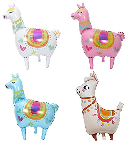 DragonX2 Alpaka Cartoon Aluminium-Folie Helium Ballon, 4er Pack, Grün, geeignet für Kinder, Familien, unisex, Geburtstag, Hochzeit, Party, Urlaub Dekoration