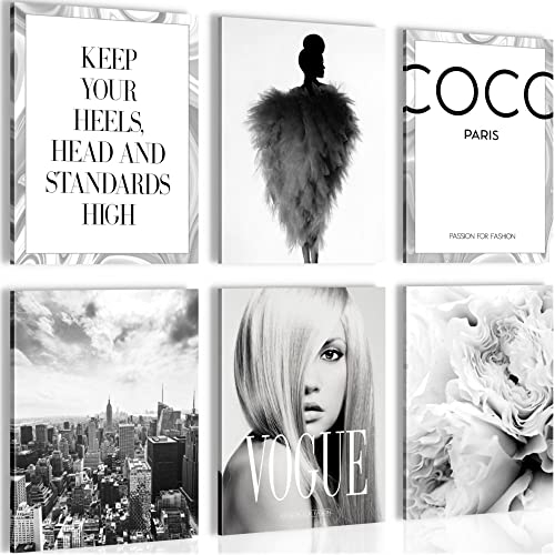 Novart Wandbilder - KEIN EXTRA RAHMEN BENÖTIGT - Wohnzimmer Mädchen Teenager - Bilder Modern Coco Fashion - Schwarz Weiss - N002165a