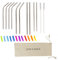 Ensemble de 12 pailles réutilisables en inox, 12 embouts en silicone, 2 brosses de nettoyage et un sac de rangement- parfait pour accompagner vos boissons et cocktails: smoothie, mojito, thé, maté