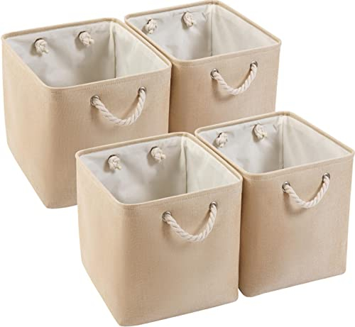 Mangata Aufbewahrungskörbe, 33 x 38 x 33 cm, große, faltbare Aufbewahrungsboxen für die Organisation von Kleidung, Regal, Kinderzimmer, Schrank (Beige, 33x38x33/4 Pack)