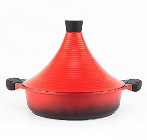 Agadir Moroccan Tagine Diameter 28 cm Ceramic Induction Red Tagin Days Garden Pot Cooking Pot Available in Three Sizes Premium Quality Suitable for All Hobs and Oven