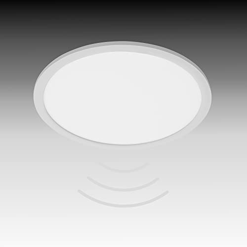 Trango 3091-04TF LED Panel 30W inkl. Bewegungsmelder & Tageslichtsensor Deckenleuchte *JOE* 2400LM, 4000K Neutralweiß, Sensor Badleuchte Ø 40cm – Deckenlampe für Küche Flur Keller Bad Wandleuchte