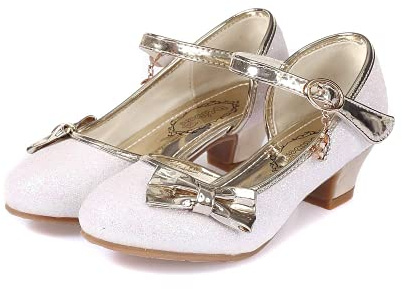 Girl Sandals Glitter Princess Shoes Sequin Party Shoes Bling Bowknot High Heels Wedding Birthday Dress Comfort Bright Diamond Cosplay Dance for Little Girls Christmas Gold