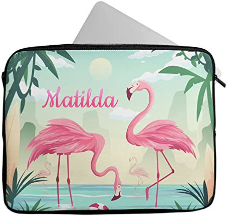 Personalised Any Name Flamingo Design Laptop Case Sleeve Tablet Bag Chromebook Gift 1815 (9-10 inch)
