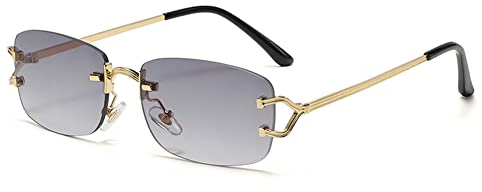 kachawoo Kleine quadratische randlose Sonnenbrille für Damen Metall randlose Retro-Sonnenbrille Luxusmarke Design Brillen schmale Linse (gold with grey)