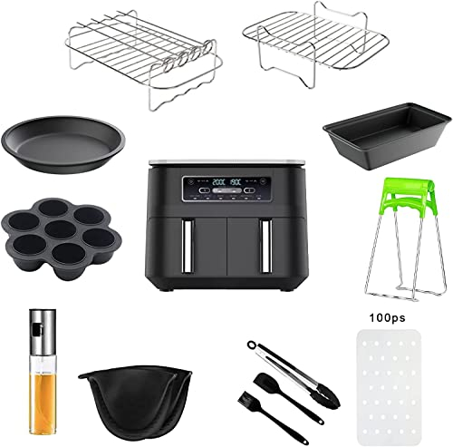 Air Fryer Accessories, 12 Pcs Dual Air Fryer Accessories for Ninja Air Fryer AF500UK & AF400UK & AF451UK & Tower T17088 & AF300UK, Air Fryer Racks & Oil Spray Bottle & Tools