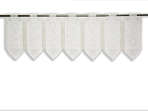Clever-Kauf-24 nach Maß Scheibengardine Bestickt weiß Ranke Bistrogardine Hardanger (Höhe 23cm)