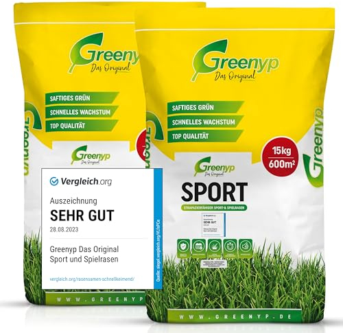 Greenyp® Sport I strapazierfähiger Sport-& Spielrasen I 25kg für 1000m² I Sportrasen Grassamen Rasensamen Rasensaat Gras Nachsaat schnellkeimend [SET]