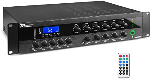 Power Dynamics PDW360MP3 PA Mixer Amplifier with Bluetooth - 6-Zone Multi Zone Amplifier, 360W 100V Line Commercial Amplifier System, USB, SD, FM Radio, Rack Mount (2U)